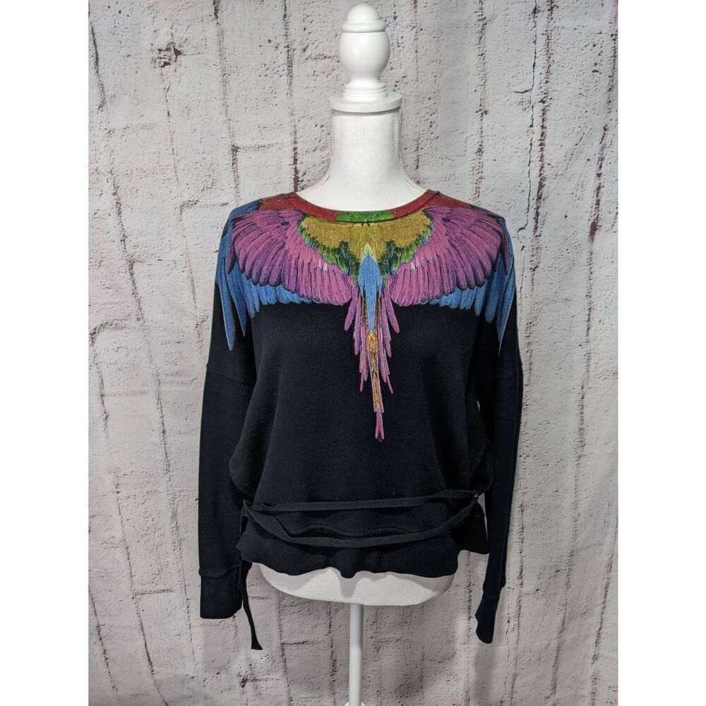 Marcelo Burlon Colorful Wings Black Sweatshirt Oversized Pullover Sz‎ XS